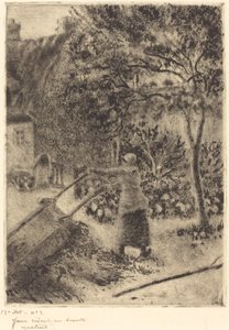 En kvinna som tömmer en skottkärra Kvinna som tömmer en skottkärra, 1880. av Camille Pissarro
