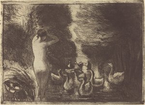 Badande med gäss, 1895. av Camille Pissarro