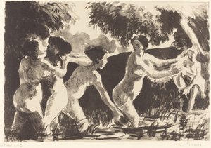 Baigneuses luttants, ca. 1896. av Camille Pissarro