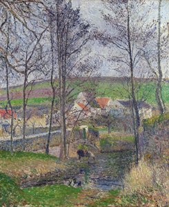 Banks of the Viosne at Osny, grått väder, vinter - Målning av Camille Pissarro (1830-1903) Banken av Viosne vid Osny i grått väder - Olja på duk 1883 National Gallery of Victoria, Melbourne 65,3x54,5 av Camille Pissarro