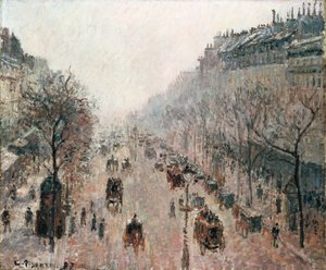 Boulevard Montmartre på en dimmig solig morgon, 1897 av Camille Jacob Pissarro