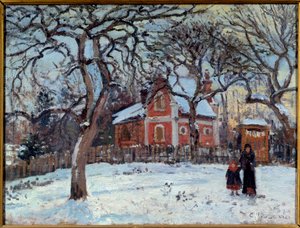 Kastanj och Louveciennes landskap i snö. Målning av Camille Pissarro (1830-1903) 1872 sön. 0,41x0,52 m Paris, musee d