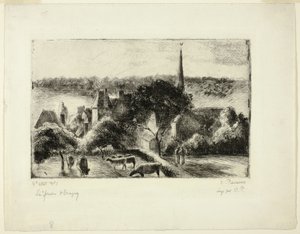 Kyrka och gård i Éragny av Camille Pissarro