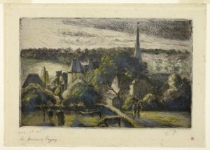 Kyrka och gård i Éragny av Camille Pissarro