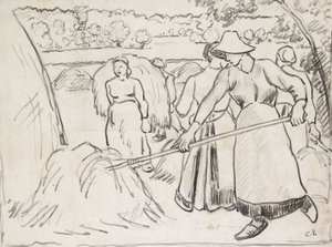 Kompositionsstudie av skördare i ett landskap, c1893 av Camille Pissarro