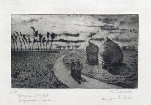 Skymning med höstackar, 1879 av Camille Pissarro