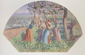 Design för en fläkt: The Pea Stakers, 1890 av Camille Pissarro