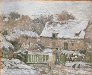 Farm at Montfoucault: Snow Effect, 1874-1876 av Camille Pissarro
