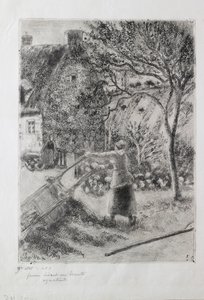 Kvinna som tömmer en skottkärra, 1880 av Camille Pissarro