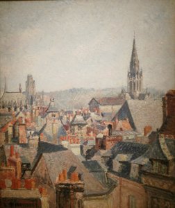 Franska: Les toits du vieux Rouen, soleil
Tyska: Taken på gamla stan i Rouen i solen av Camille Pissarro