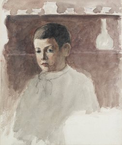 Halvlångt porträtt av Lucien Pissarro 1863-1944, c1875 av Camille Pissarro