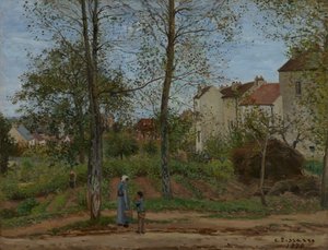 Huse ved Bougivalswed av Camille Jacob Pissarro