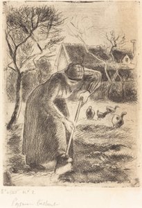 Bondekvinna grävande Bondearbete, 1890. av Camille Pissarro