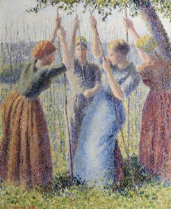 Bondekvinnor planterar ramslök av Camille Pissarro