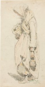 Bondekvinna (recto); Pojke med fiskespö (verso) av Camille Pissarro