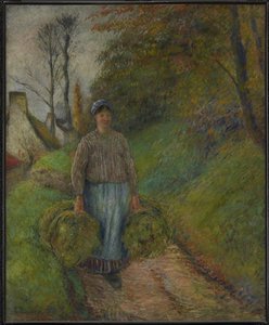 Bondekvinna som bär två höbuntar Redigera detta på Wikidata av Camille Pissarro