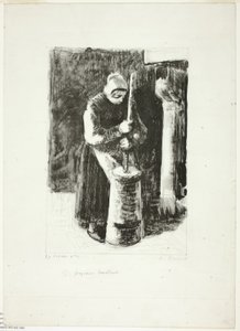 Bondekvinna som kärnar mjölk av Camille Pissarro