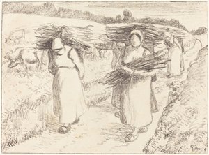 Bönder som bär pinnar av Camille Pissarro