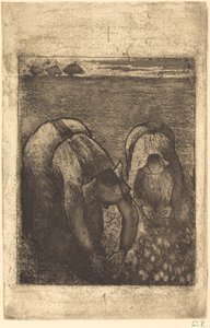 Bönder i ett fält av bönor av Camille Pissarro