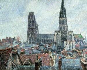 Gamla Rouens tak: grått väder (katedralen) av Camille Pissarro