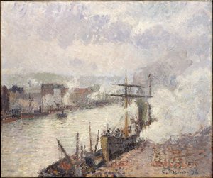 Ångbåtar i Rouens hamn av Camille Pissarro