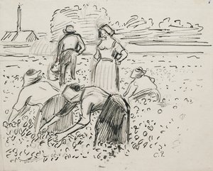 Studie av fem bondefigurer som arbetar på en åker, 1887 av Camille Pissarro