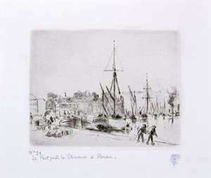 Hamnen nära tullhuset i Rouen) av Camille Jacob Pissarro