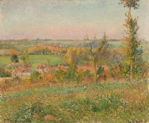The Hills of Thierceville sett från Country Lane, Vicinity of Eragny; Les coteaux de Thierceville vus de la cavee, environs d"Eragny, 1884 av Camille Jacob Pissarro