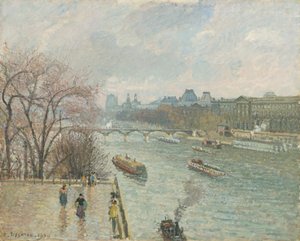 Louvren, eftermiddag, regnigt väder av Camille Pissarro