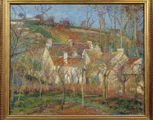 Röda taken, hörnet av byn, vinter av Camille Pissarro