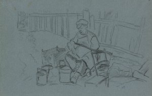 Pyssla med hans verktyg av Camille Pissarro