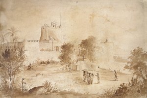 Vy över en militär fästning, Christiansfort, Charlotte Amalie, St Thomas, Västindien av Camille Jacob Pissarro