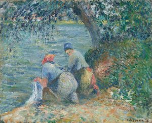 Tvättkvinnor vid vattnet, Pontoise, 1878. av Camille Pissarro