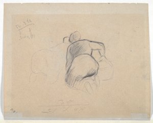Kvinna på knä (recto); Två gårdskvinnor på knä (baksidan) av Camille Pissarro