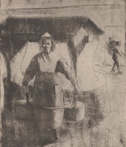 Kvinna vid en brunn, 1891. av Camille Pissarro
