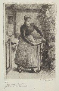 Kvinna vid porten, 1889. av Camille Jacob Pissarro