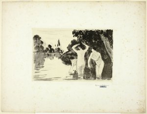 Kvinnor som badar: Dag av Camille Pissarro