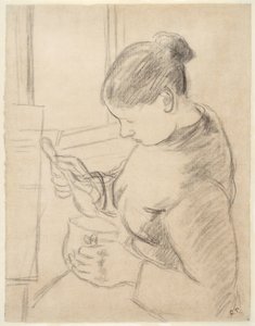 Ung bonde som har hennes kaffe av Camille Pissarro