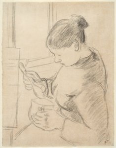 Ung bonde dricker sitt kaffe av Camille Pissarro