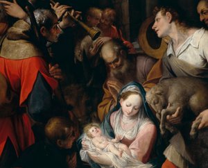 Tillbedjan av herdarna, detalj av en bit av altaret av Camillo Procaccini
