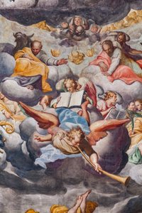 Änglar som spelar musik, detalj av den sista domen (fresk) av Camillo Procaccini
