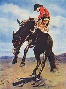 Cowboy rider på en bockande bronco (färgfoto)