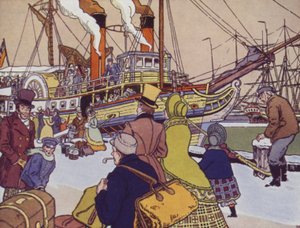 Ett tidigt kanadensiskt ångfartyg (färglitografi)