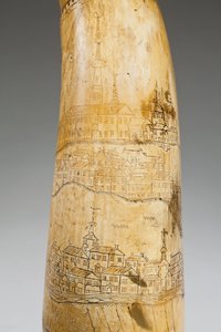 Pulverhorn, graverad med en karta över St. Lawrencefloden i området Quebec, ca 1759 (horn) (se även 997377-79)