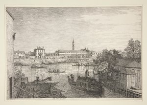 Ale Porte del Dolo (At the Locks of Dolo), från serien Vedute (Views) av Canaletto (Giovanni Antonio Canal)