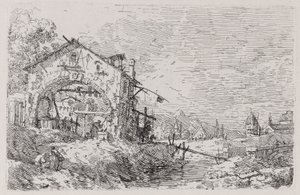 Landskap med en kvinna vid en brunn, från serien Vedute (Views) av Canaletto (Giovanni Antonio Canal)