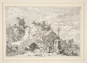 Landskap med pilgrimen vid bönen, från serien Vedute (Views) av Canaletto (Giovanni Antonio Canal)