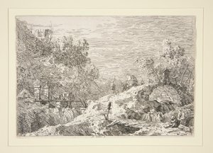 Bergslandskap med fem broar, från serien Vedute (Views) av Canaletto (Giovanni Antonio Canal)