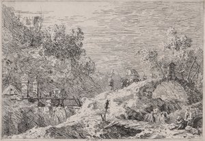 Bergslandskap med fem broar, från serien Vedute (Views) av Canaletto (Giovanni Antonio Canal)