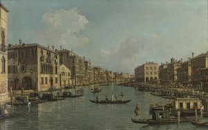 Tyska: Der Canal Grande mit Blick in südöstlicher Richtung auf die Rialtobrücke The Canal Grande with a View Southeast towards the Rialto Bridge av Canaletto